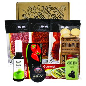 Spanische Geschenke, Serrano Schinken, Pata negra chorizo, Pata negra salami, Sardinen, Oliven, geschenkset